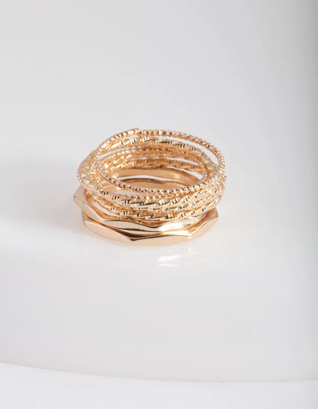 Gold Diamond Cut Ring Stack 8-Pack sold by lovisa