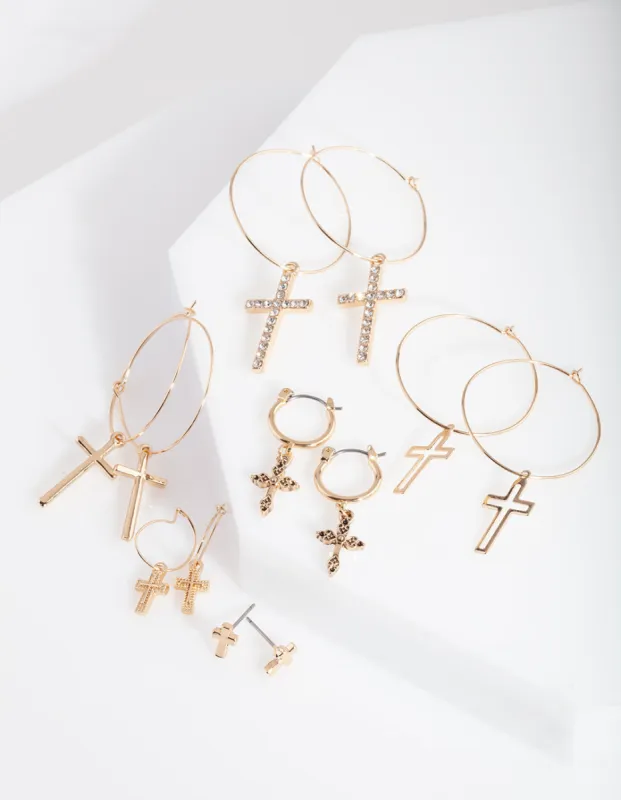 Gold Cross Hoop Earring Pack sold by lovisa