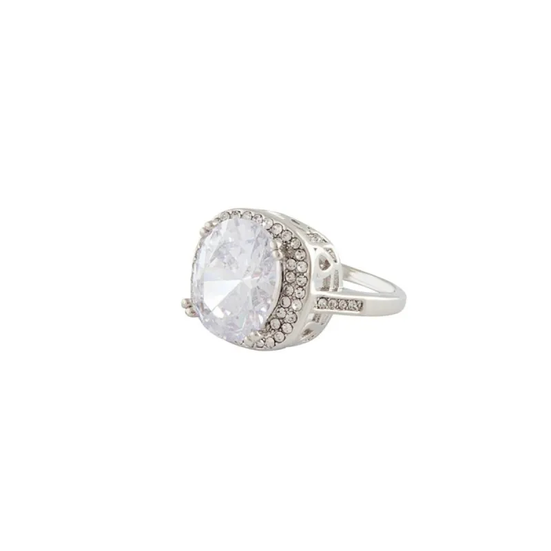 Rhodium Square Cubic Zirconia Ring sold by lovisa
