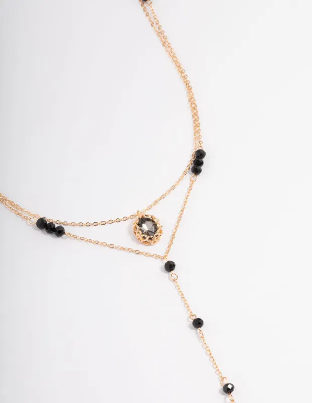 Black Facet Bead Double Row Y-Necklace sold by lovisa