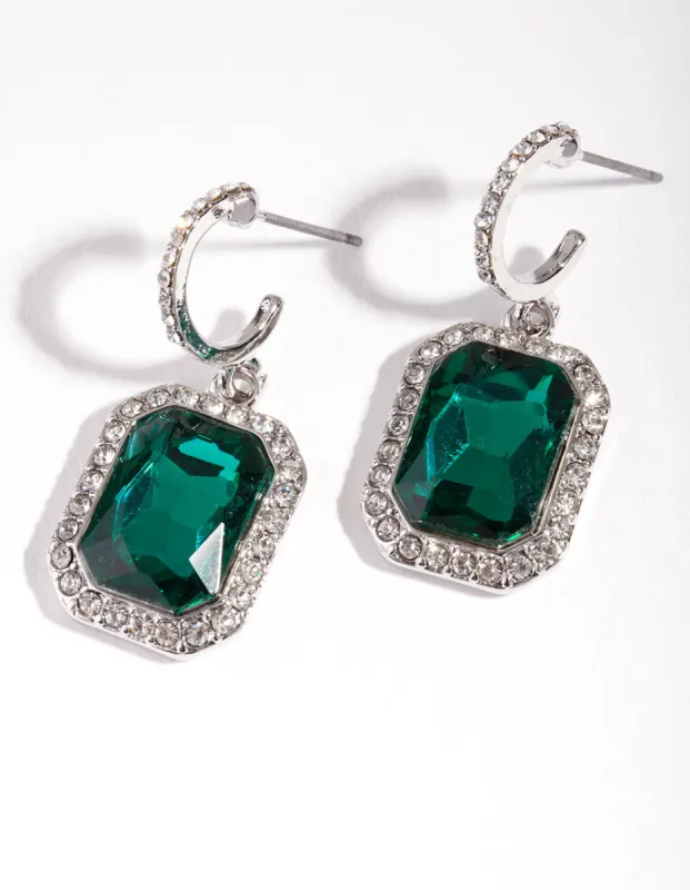 Rhodium Green Square Huggie Earrings sold by lovisa