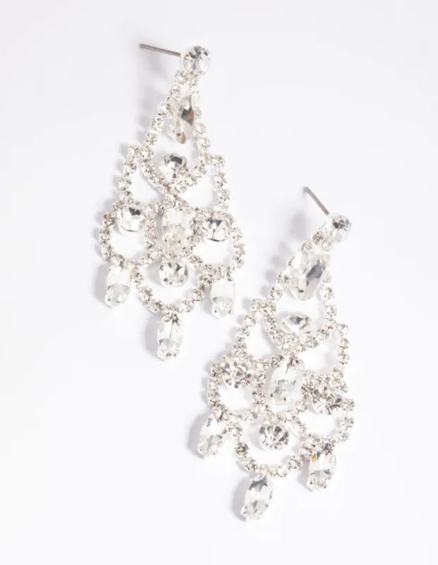 Silver Diamante Layered Drop Earrings sold by lovisa