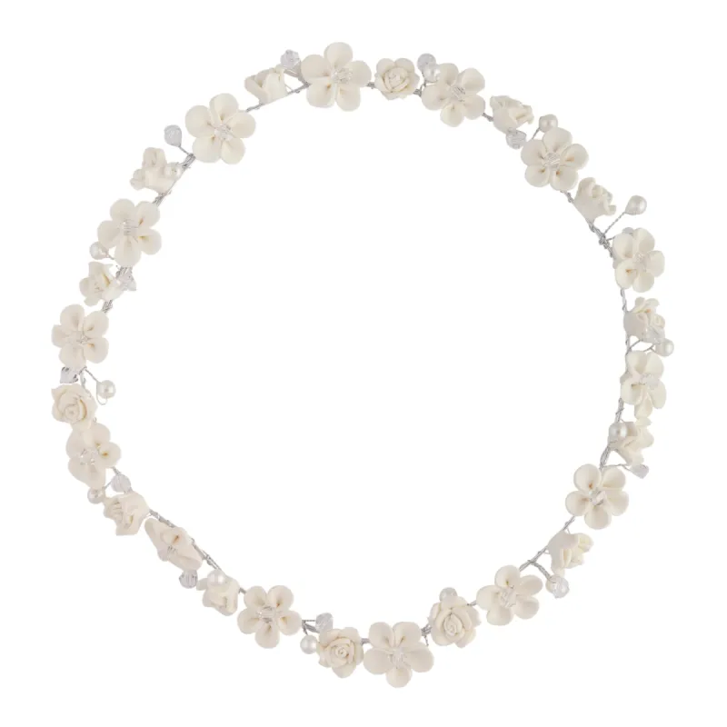 White Flower Pearl Halo Headband sold by lovisa