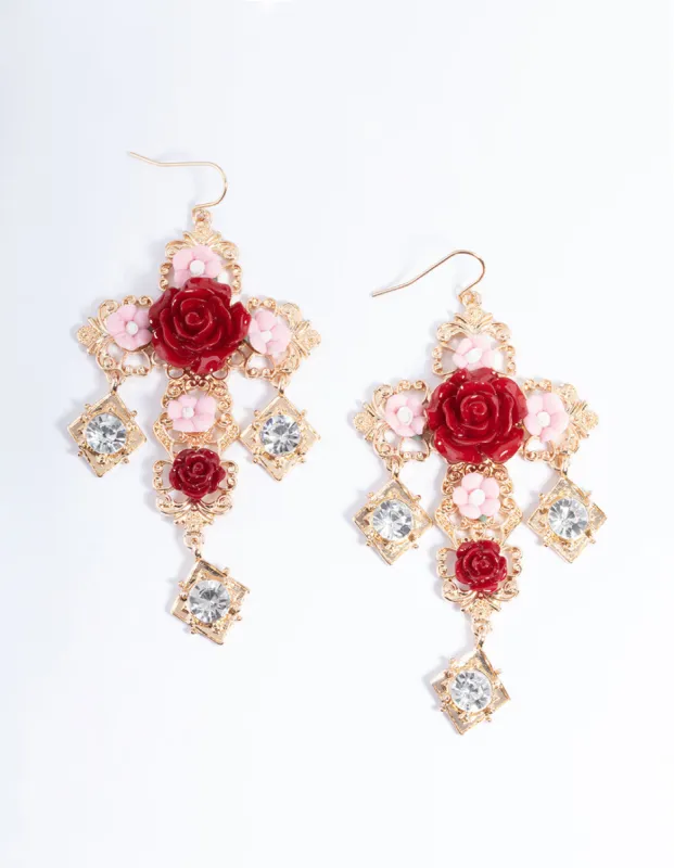 Gold Rose Statement Cross Earrings sold by lovisa