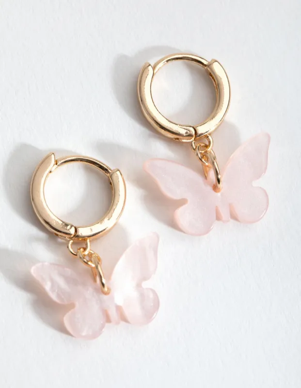 Gold Blush Acrylic Butterfly Huggie Earrings sold by lovisa