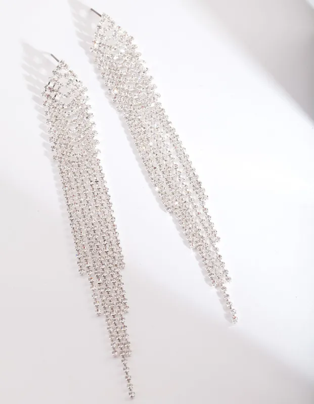 Silver Diamante Long Earrings sold by lovisa