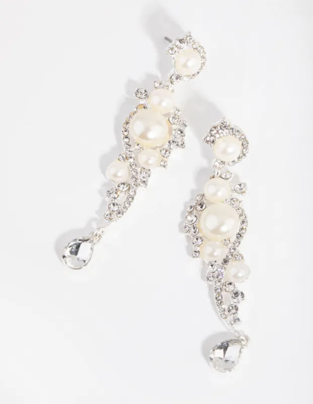 Silver Cluster Pearly Drop Earrings sold by lovisa