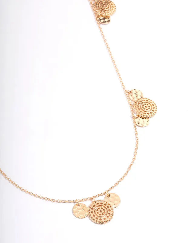 Gold Long Molten & Filigree Disc Necklace sold by lovisa