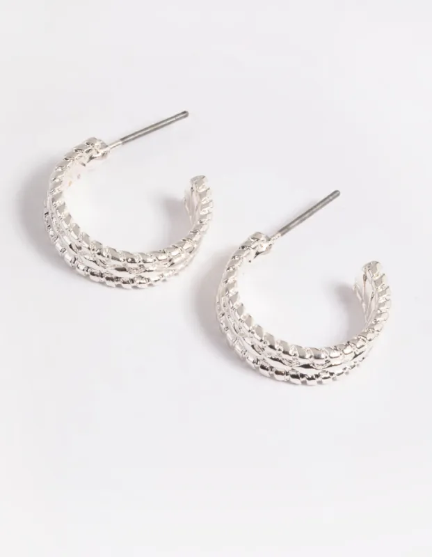 Silver Textured Line Huggie Hoop Earrings sold by lovisa