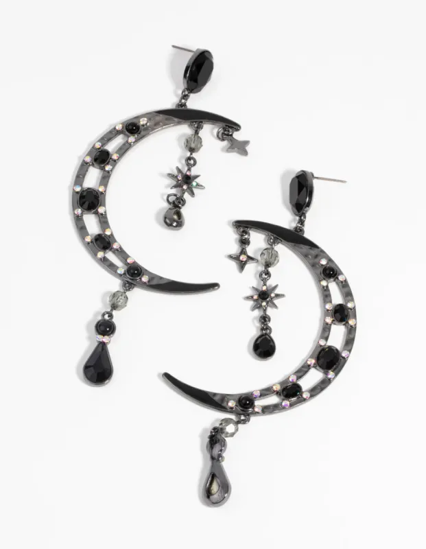 Gunmetal Moon Statement Earrings sold by lovisa