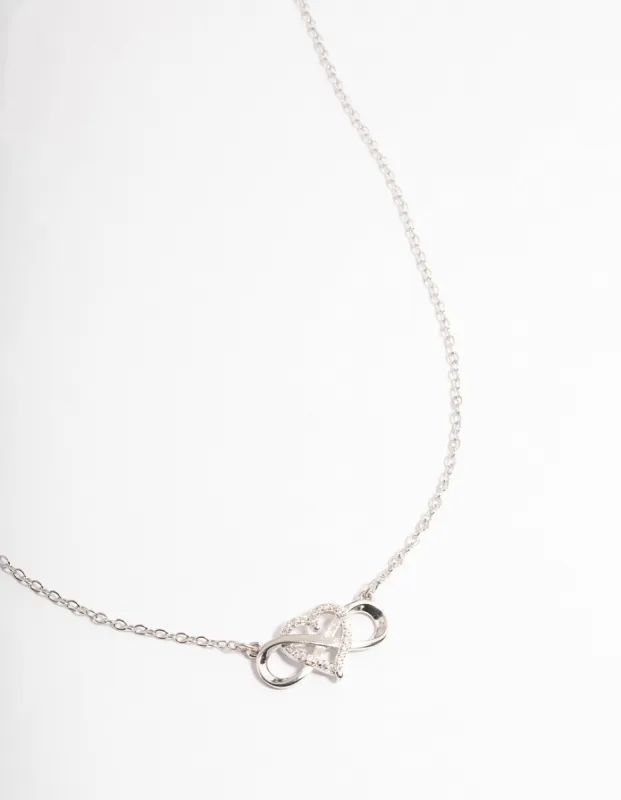 Rhodium Infinity Heart Diamante Necklace sold by lovisa