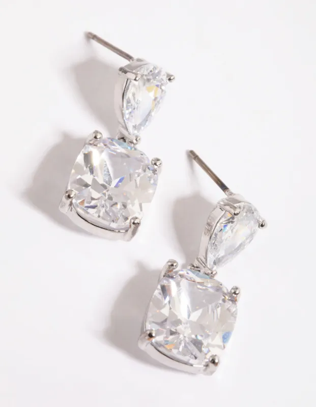 Diamond Simulant Teardrop & Square Earrings sold by lovisa