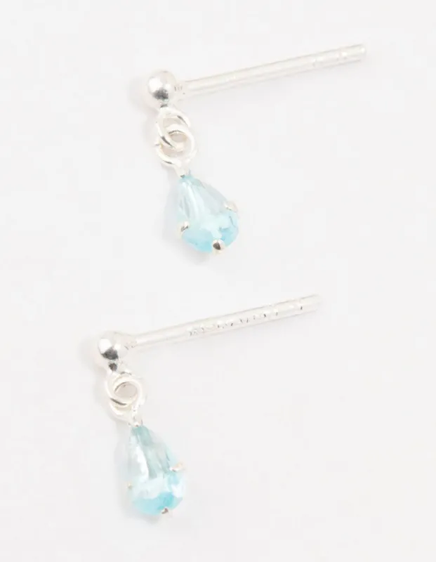 Sterling Silver Pear Shaped Blue Cubic Zirconia Drop Earrings sold by lovisa