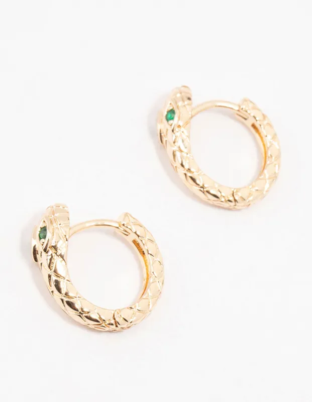 Gold & Green Cubic Zirconia Serpent Huggie Earrings sold by lovisa
