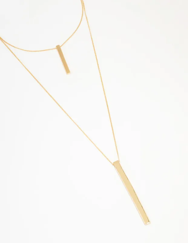 Gold Double Row Long Bar Necklace sold by lovisa