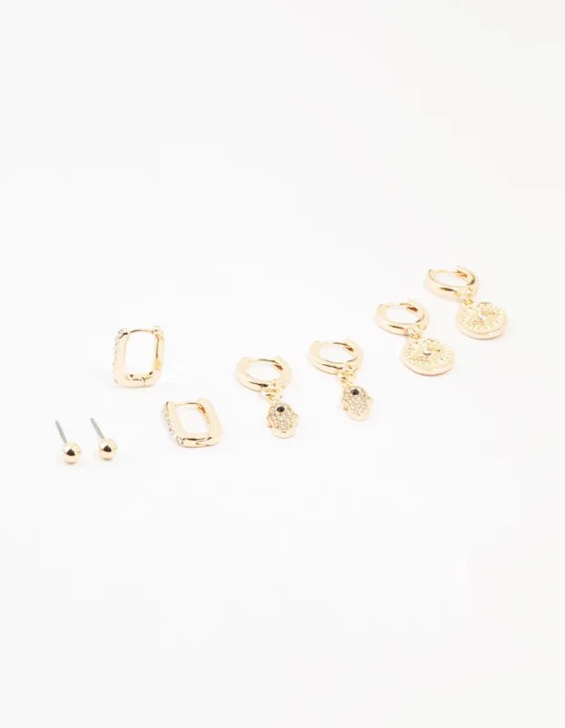 Gold Evil Eye & Hamsa Hand Earrings 4-Pack sold by lovisa