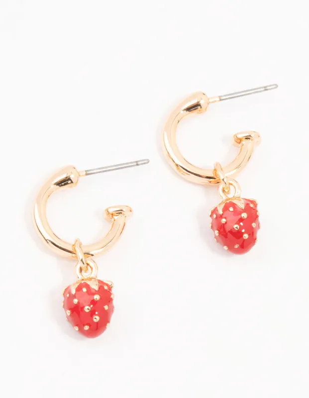 Gold Enamel Strawberry Huggie Earrings sold by lovisa