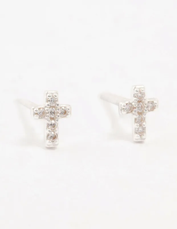 Cubic Zirconia Cross Sterling Silver Stud Earrings sold by lovisa