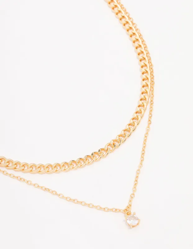 Gold Plated Diamante Curb Chain Layered Necklace sold by lovisa