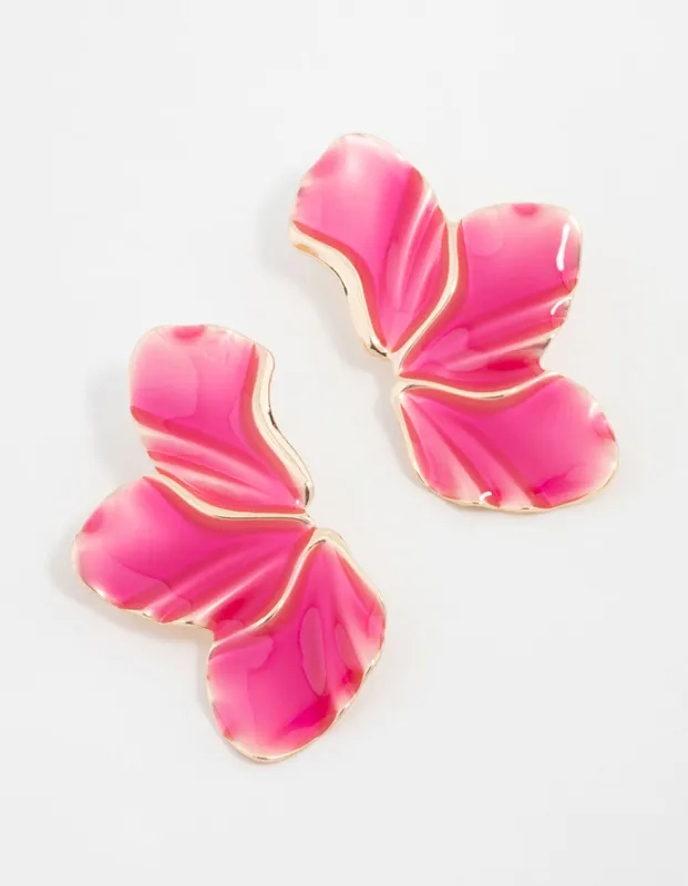 Gold Pink Petal Stud Earrings sold by lovisa
