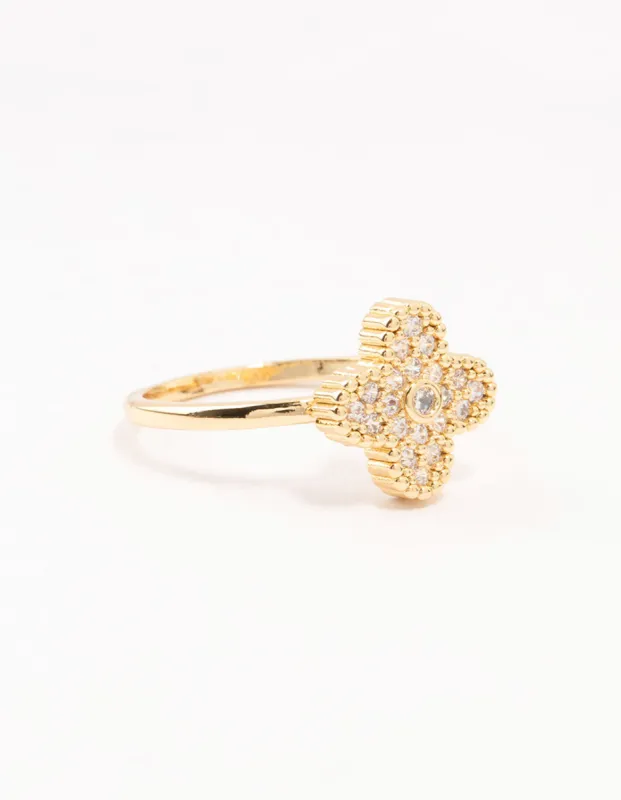 Gold Plated Cubic Zirconia Flower Statement Ring sold by lovisa