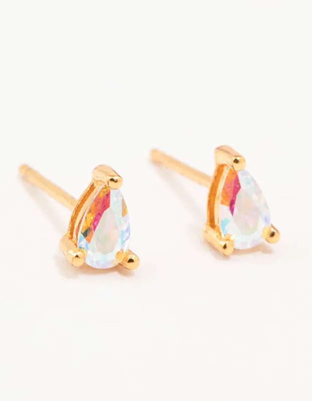 Gold Plated Sterling Silver Pear Cubic Zirconia Stud Earrings sold by lovisa