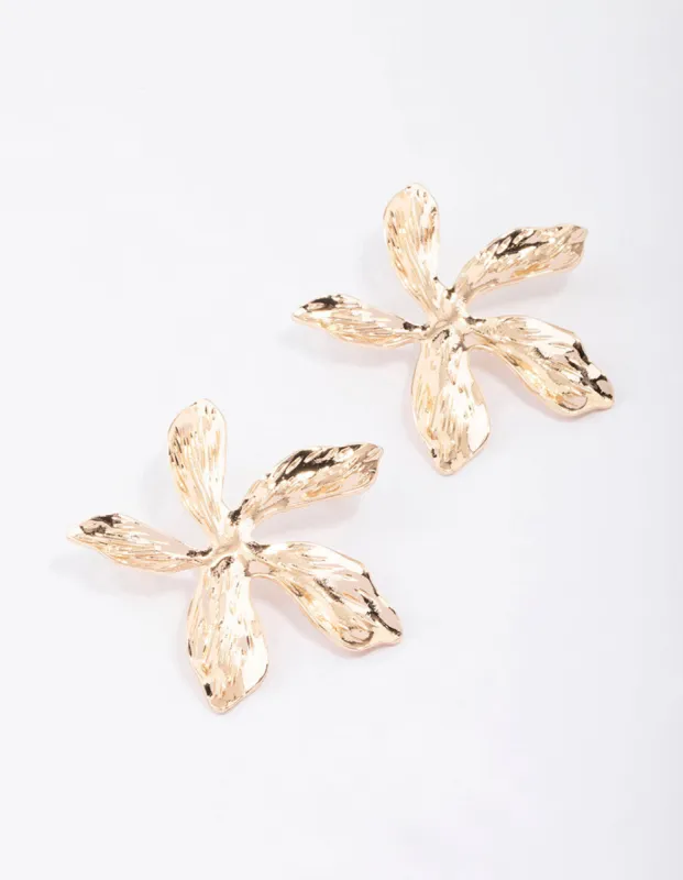 Gold Large Flower Stud Earrings sold by lovisa