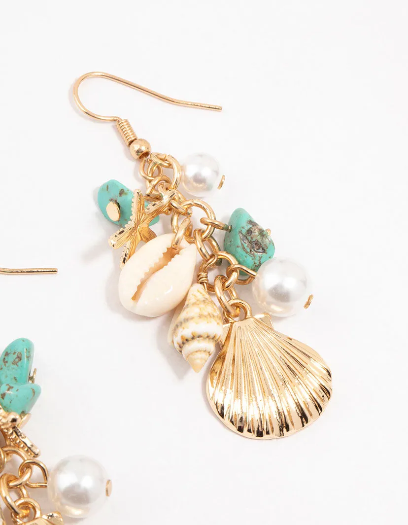 Gold Shell, Pearl & Blue Stone Drop Earrings sold by lovisa product image thumbnail 3