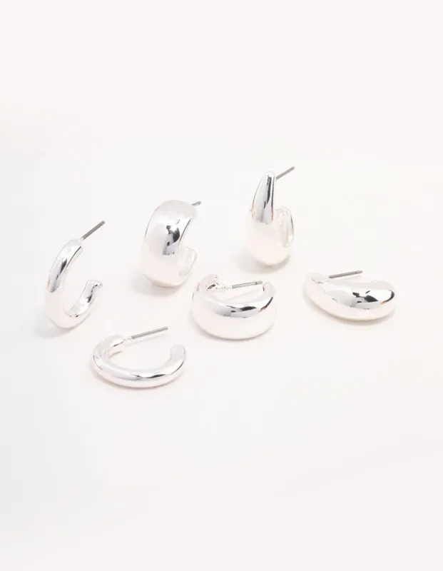 Silver Plated Chunky Hoop Earrings 3-Pack sold by lovisa