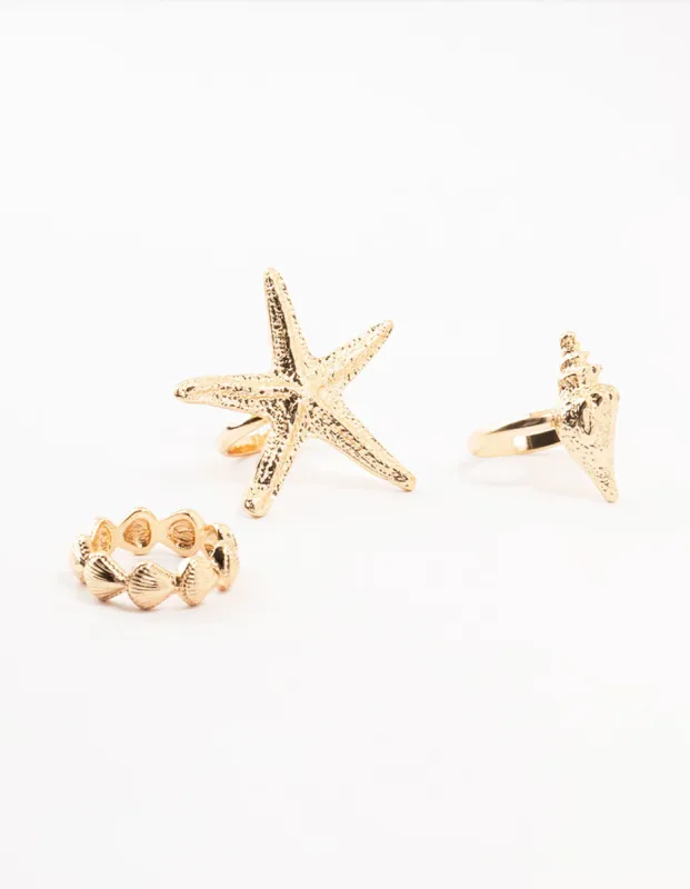 Gold Ocean Stacking Rings 3-Pack sold by lovisa