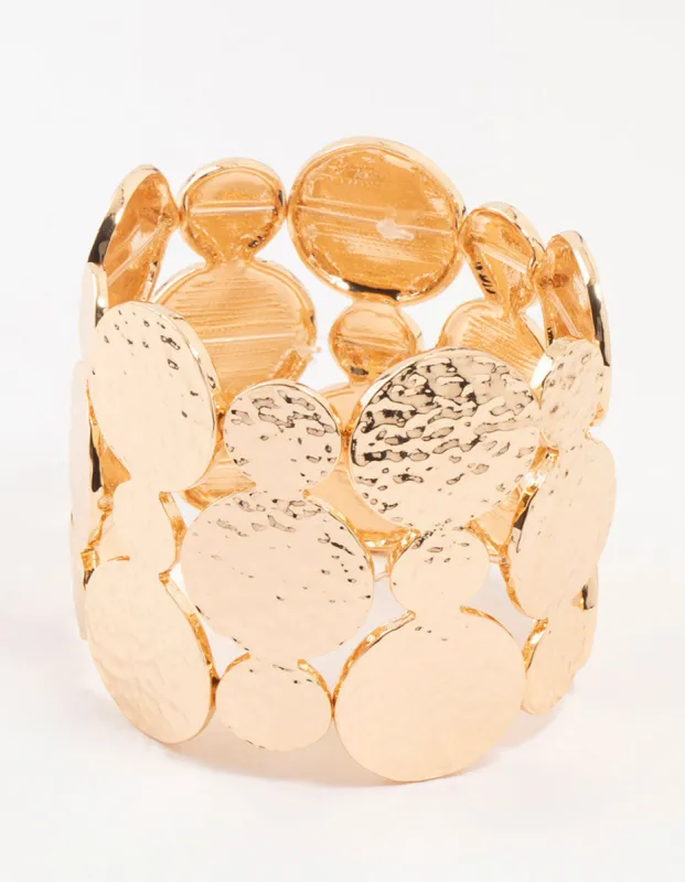 Gold Molten Disc Stretch Bracelet sold by lovisa