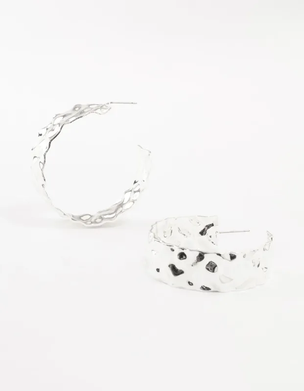 Silver Molten Large Thick Hoop Earrings sold by lovisa