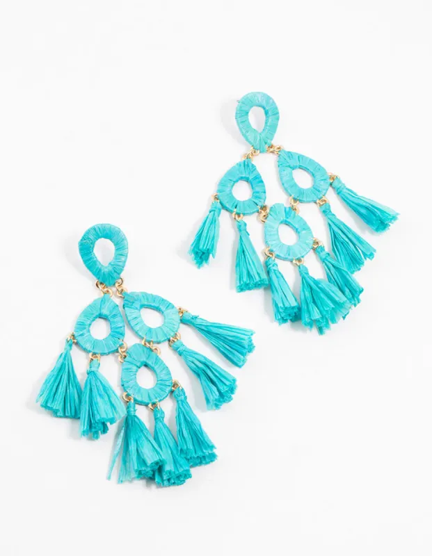 Blue Raffia Tassel Drop Earrings sold by lovisa