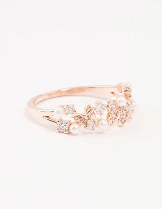 Rose Plated Gold Butterfly Pearl Band Ring sold by lovisa