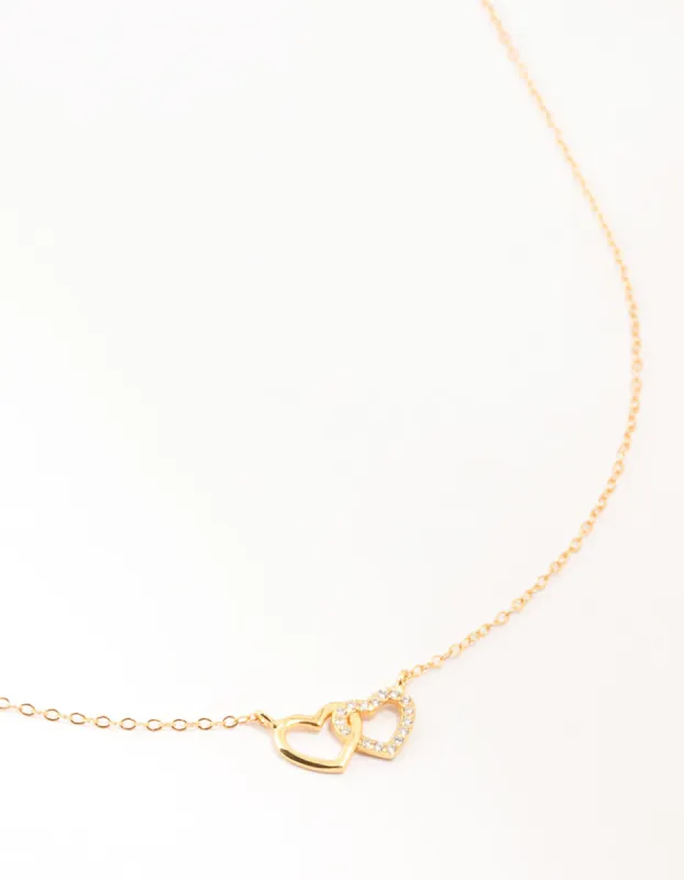 Gold Plated Sterling Silver Double Heart Cubic Zirconia Necklace sold by lovisa