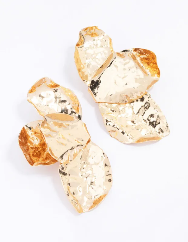 Gold Hammered Statement Petal Stud Earrings sold by lovisa