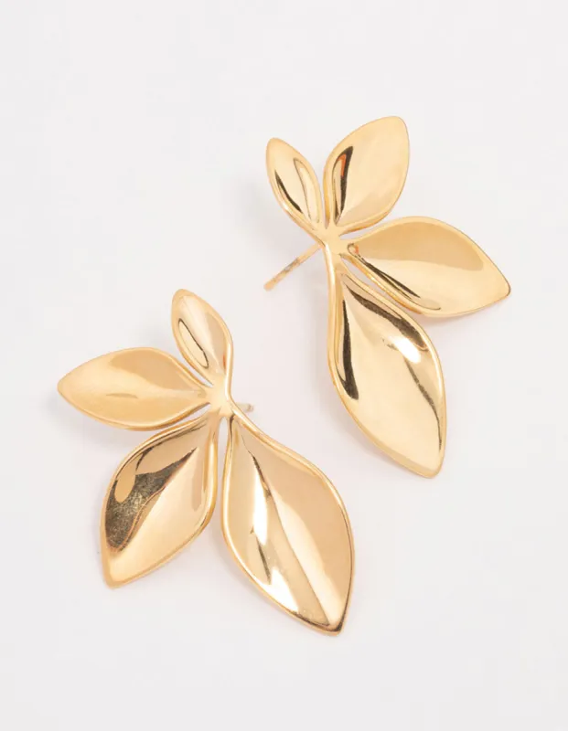 Waterproof Gold Plated Stainless Steel Leaf Cluster Stud Earrings sold by lovisa