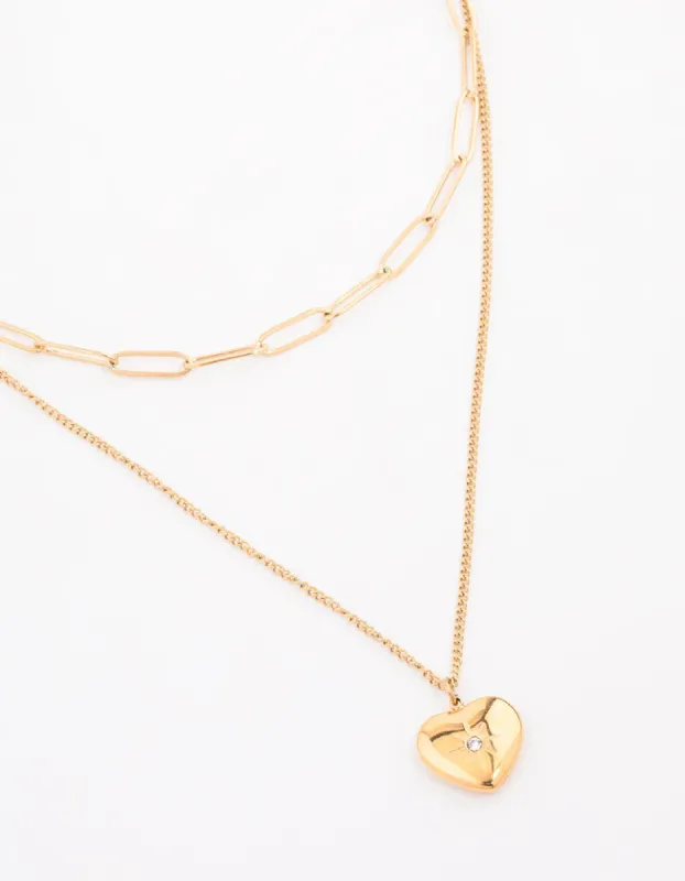 Waterproof Gold Plated Stainless Steel Heart Layered Pendant Necklace sold by lovisa