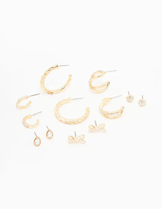 Gold Diamante Mixed Earrings 6-Pack sold by lovisa