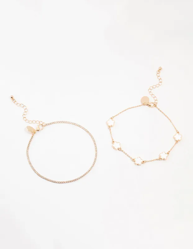 Gold Flower & Cup Chain Anklets 2-Pack sold by lovisa