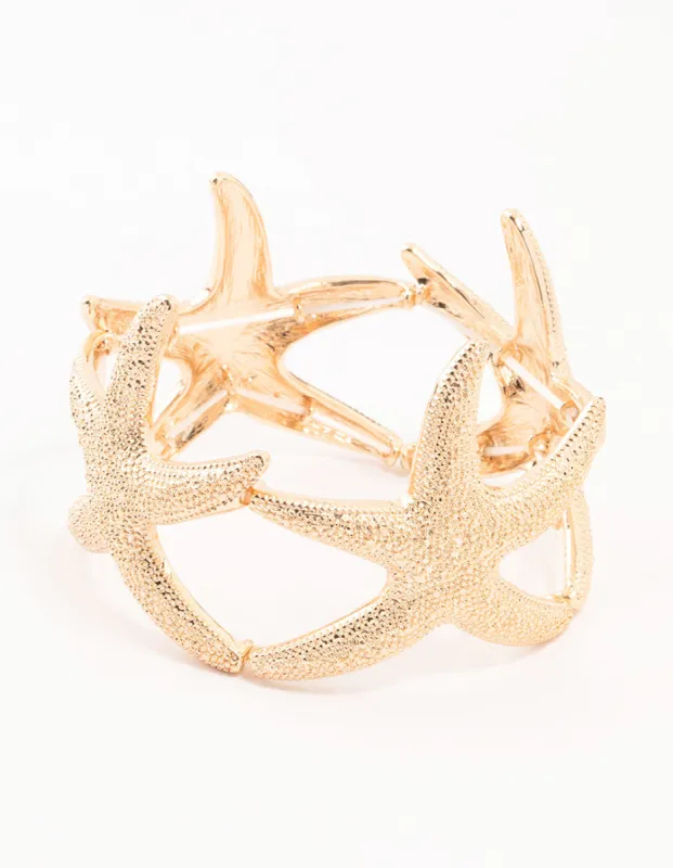 Gold Textured Starfish Stretch Bracelet sold by lovisa