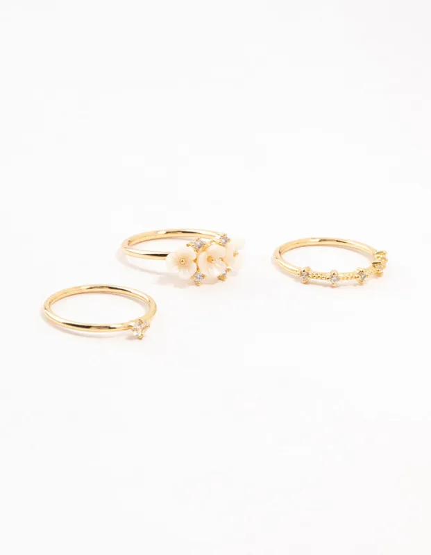 Gold Plated Triple Flower Stacking Rings 3-Pack sold by lovisa