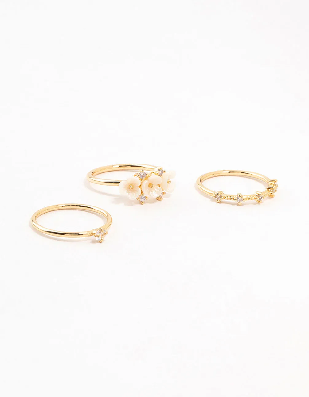 Gold Plated Triple Flower Stacking Rings 3-Pack sold by lovisa