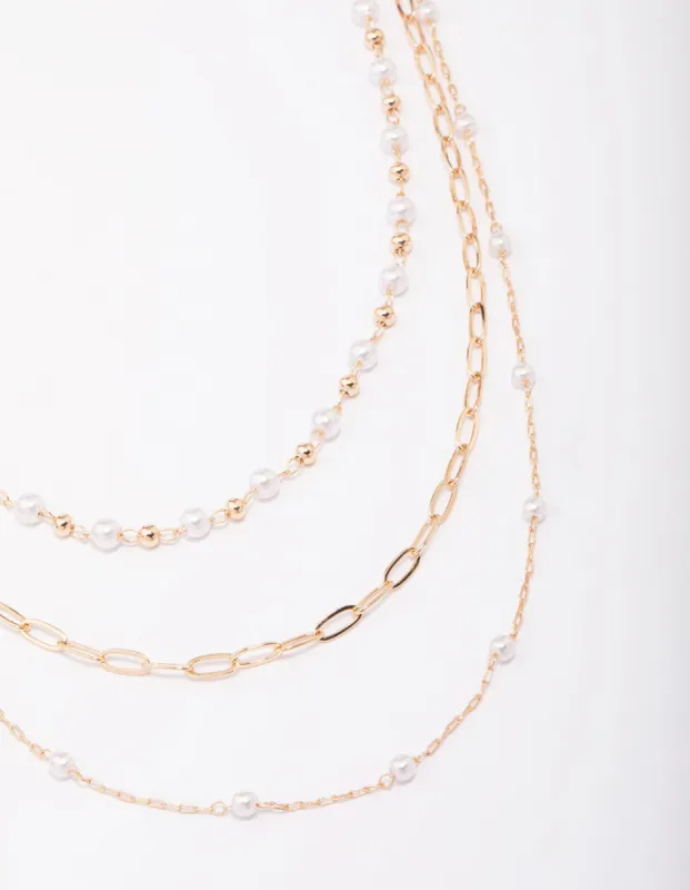 Gold Fine Station Pearl Necklace sold by lovisa