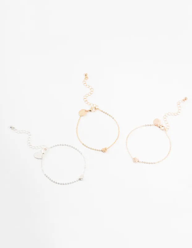 Mixed Metals Solid Heart Bracelets 3-Pack sold by lovisa