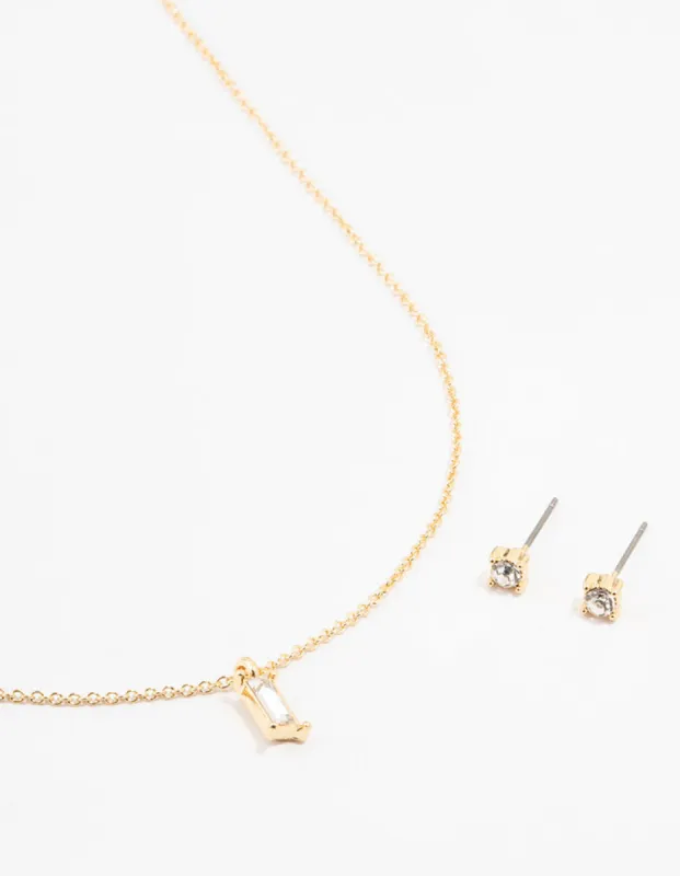 Gold Plated Baguette Necklace & Stud Earrings Set sold by lovisa