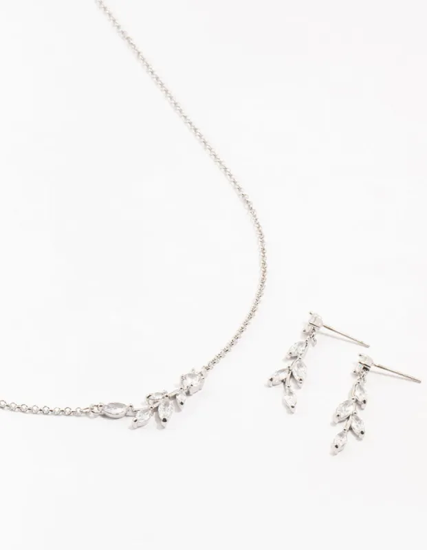 Silver Olive Branch Necklace & Earrings Set sold by lovisa