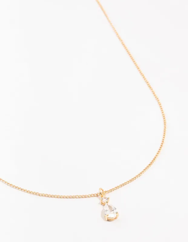 Gold Cubic Zirconia Pear Drop Pendant Necklace sold by lovisa