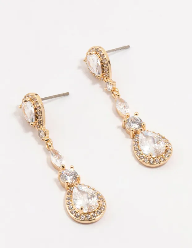 Gold Cubic Zirconia Pear Halo Drop Earrings sold by lovisa