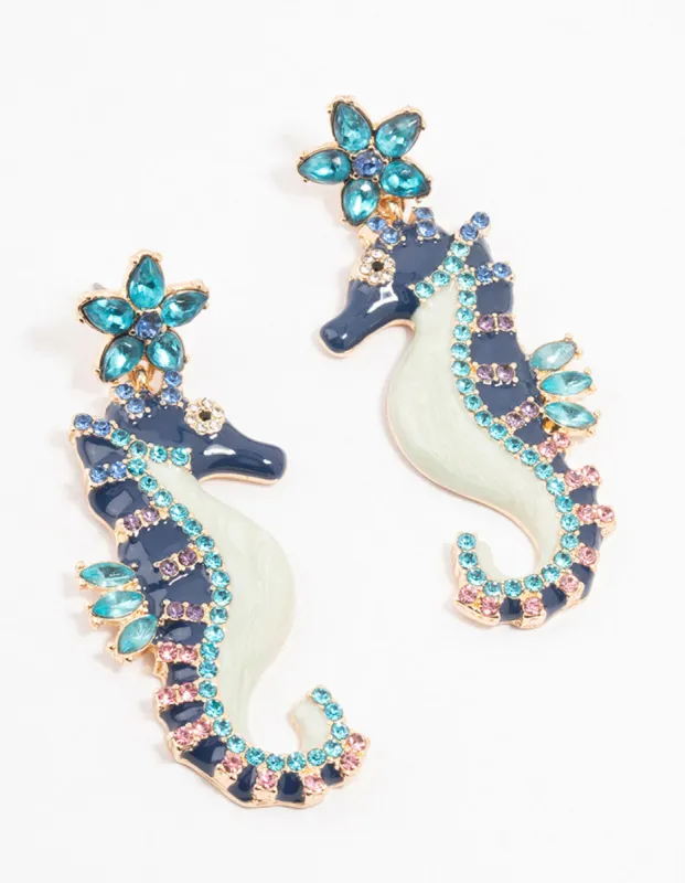 Blue Sea Horse Drop Earrings sold by lovisa